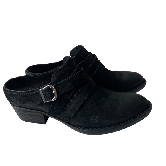 Born handcrafted footwear slip on mules/clogs heels black leather size 8M - Picture 6 of 7